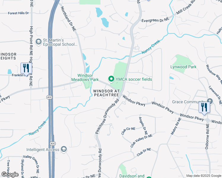 map of restaurants, bars, coffee shops, grocery stores, and more near 220 Windsor Gate Cove Northeast in Atlanta