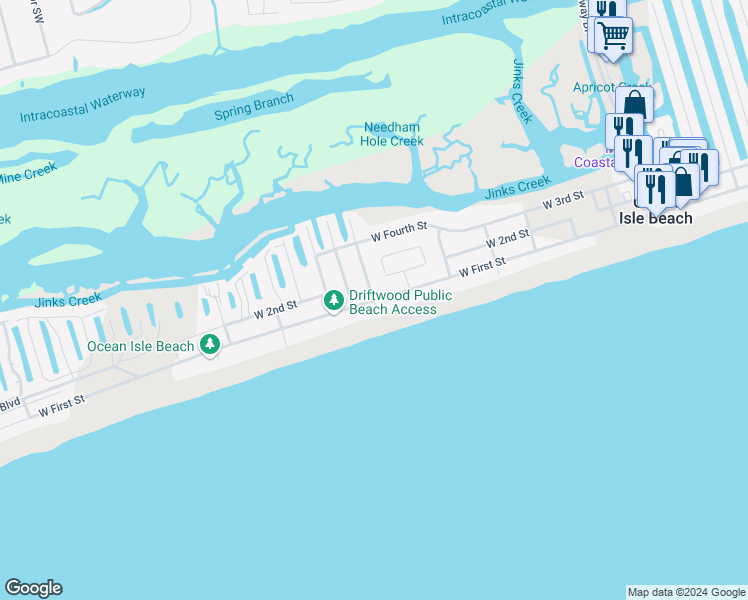 map of restaurants, bars, coffee shops, grocery stores, and more near 21 Duneside Drive in Ocean Isle Beach