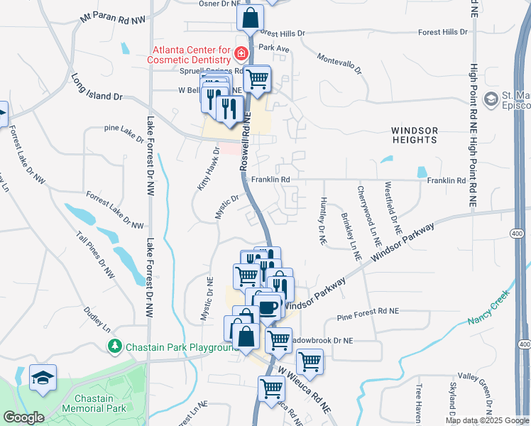 map of restaurants, bars, coffee shops, grocery stores, and more near in Sandy Springs