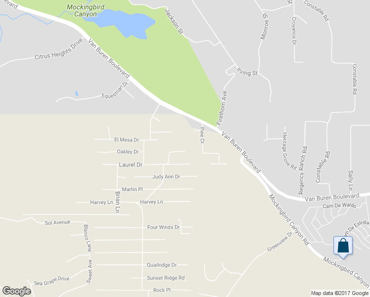 map of restaurants, bars, coffee shops, grocery stores, and more near 14448 Oakley Drive in Riverside