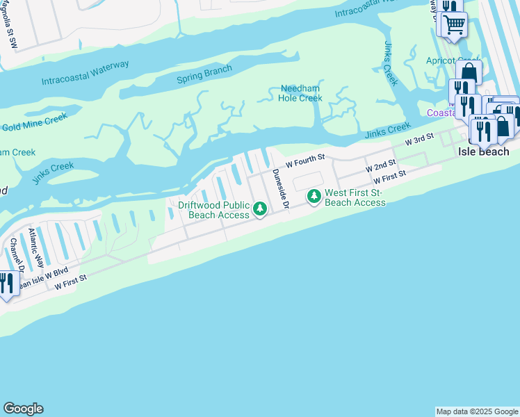 map of restaurants, bars, coffee shops, grocery stores, and more near 2 Driftwood Drive in Ocean Isle Beach