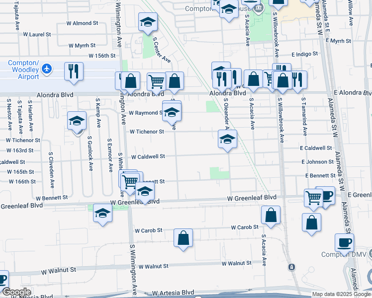 map of restaurants, bars, coffee shops, grocery stores, and more near 507 West Caldwell Street in Compton