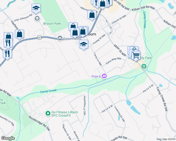 map of restaurants, bars, coffee shops, grocery stores, and more near 95 Jon Jeff Drive Northwest in Lilburn