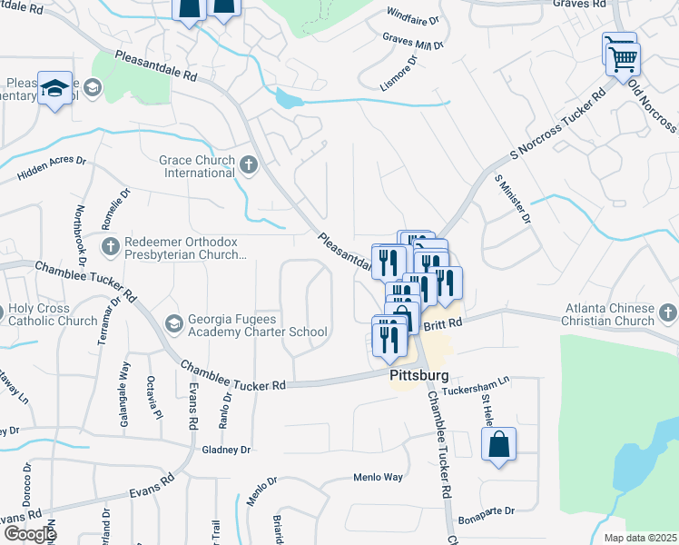 map of restaurants, bars, coffee shops, grocery stores, and more near 3245 Westmart Lane in Atlanta