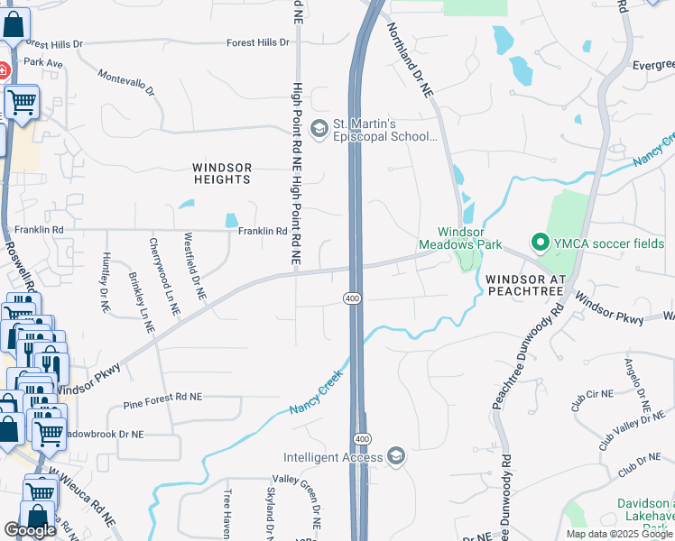map of restaurants, bars, coffee shops, grocery stores, and more near 673 Windsor Parkway Northeast in Atlanta
