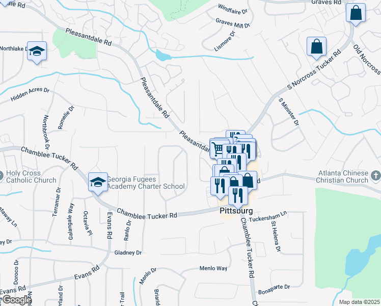 map of restaurants, bars, coffee shops, grocery stores, and more near 3245 Westmart Lane in Atlanta