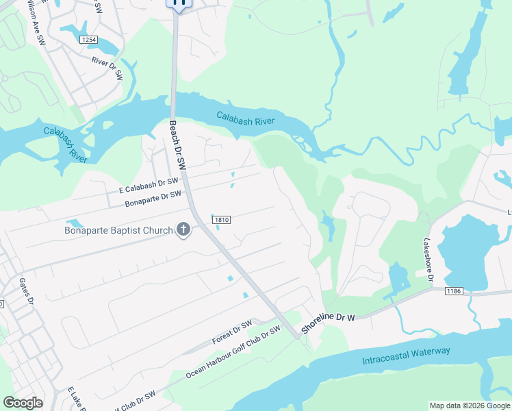 map of restaurants, bars, coffee shops, grocery stores, and more near 8912 Shady Forest Drive Southwest in Sunset Beach