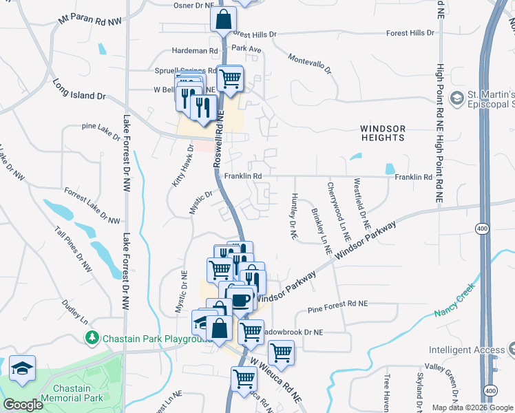 map of restaurants, bars, coffee shops, grocery stores, and more near 4204 Deming Circle in Sandy Springs