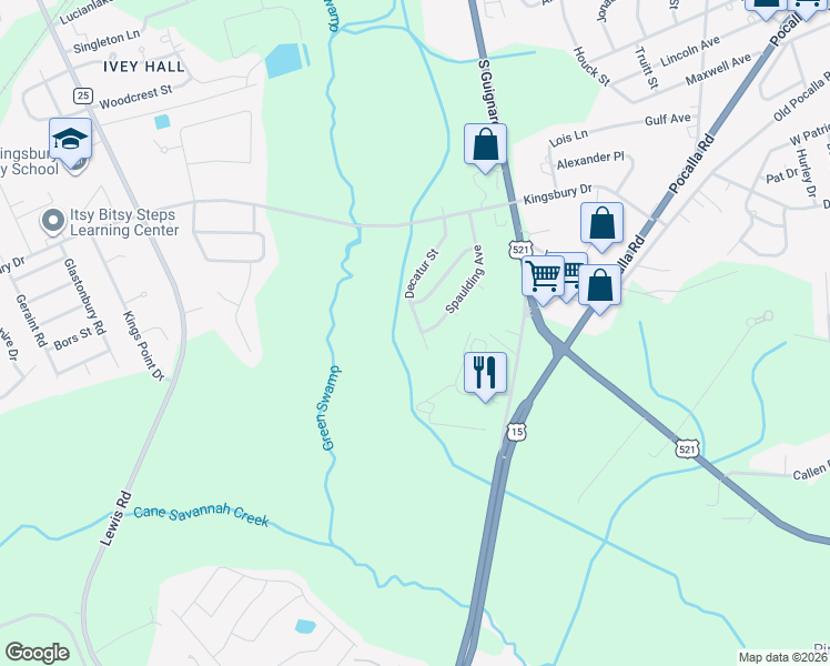 map of restaurants, bars, coffee shops, grocery stores, and more near 1049 Decatur Street in Sumter