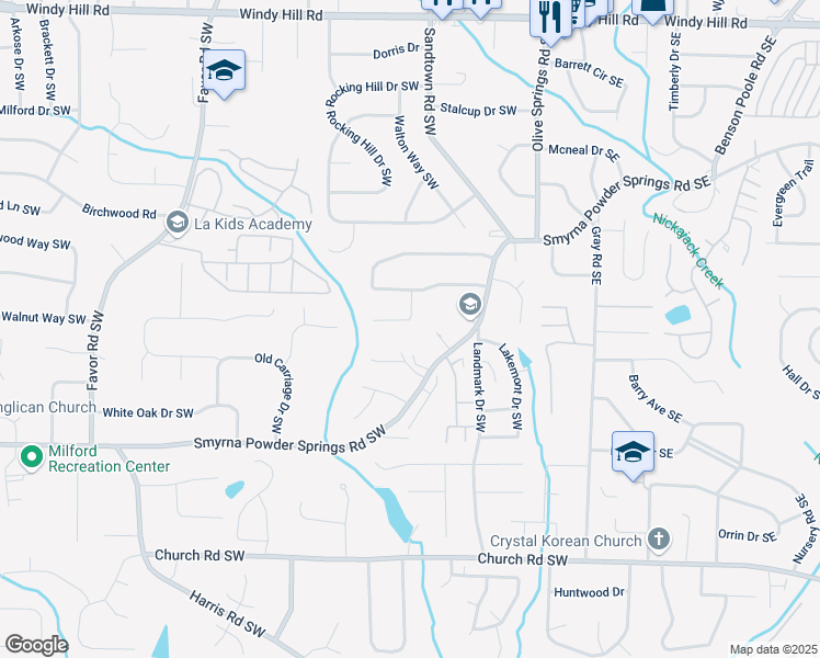 map of restaurants, bars, coffee shops, grocery stores, and more near 2777 Northwood Court in Marietta