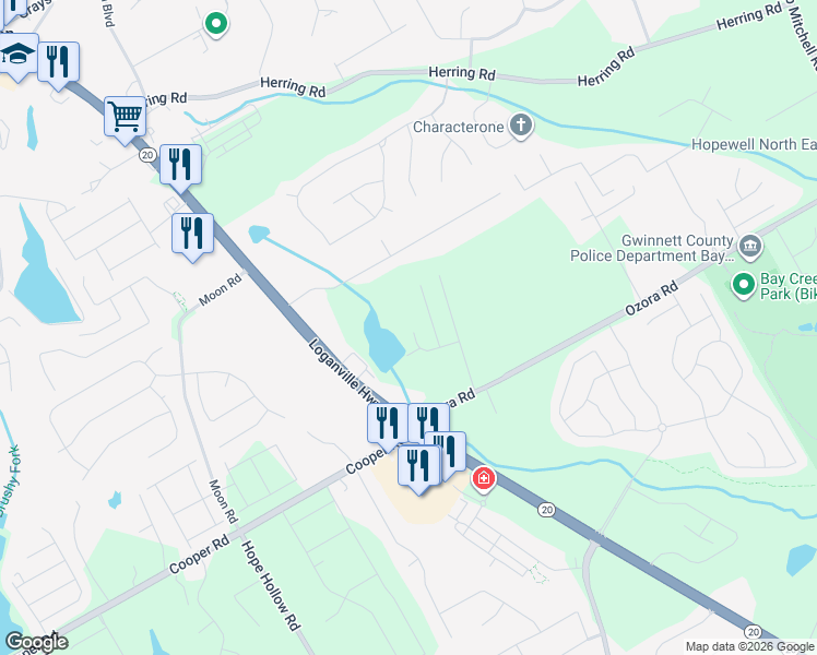 map of restaurants, bars, coffee shops, grocery stores, and more near 2581 Livingston Court in Loganville