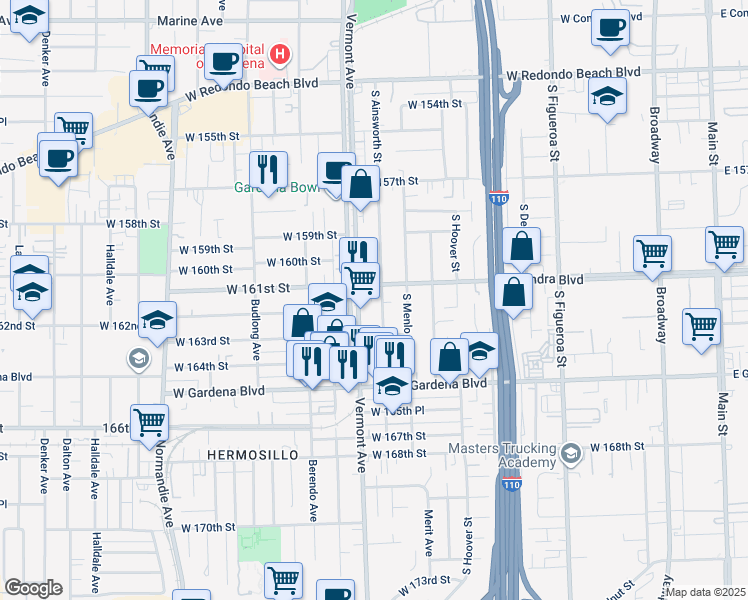 map of restaurants, bars, coffee shops, grocery stores, and more near 824 West Alondra Boulevard in Gardena