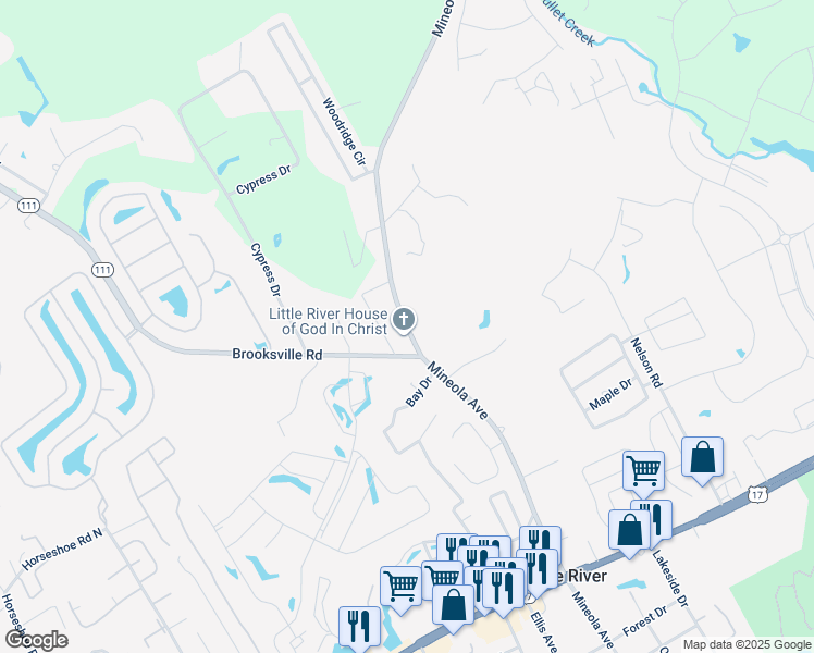 map of restaurants, bars, coffee shops, grocery stores, and more near 3884 State Highway 50 in Little River