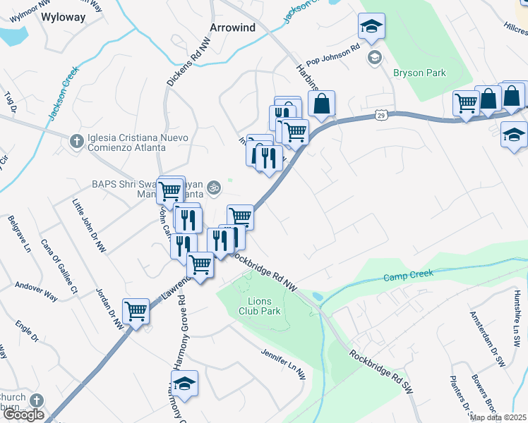 map of restaurants, bars, coffee shops, grocery stores, and more near 5400 Lawrenceville Highway in Lilburn
