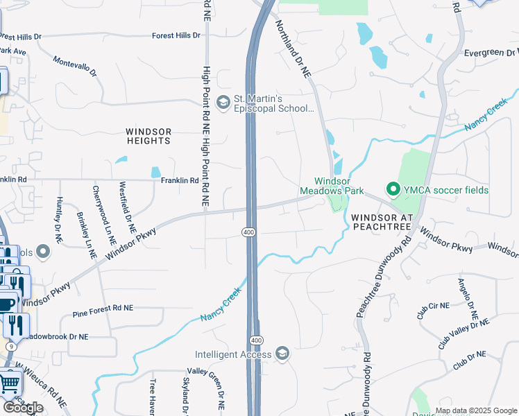 map of restaurants, bars, coffee shops, grocery stores, and more near 703 Windsor Parkway Northeast in Atlanta