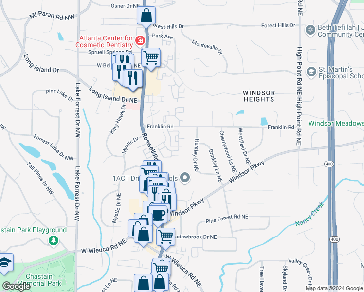 map of restaurants, bars, coffee shops, grocery stores, and more near 4236 Deming Circle in Sandy Springs