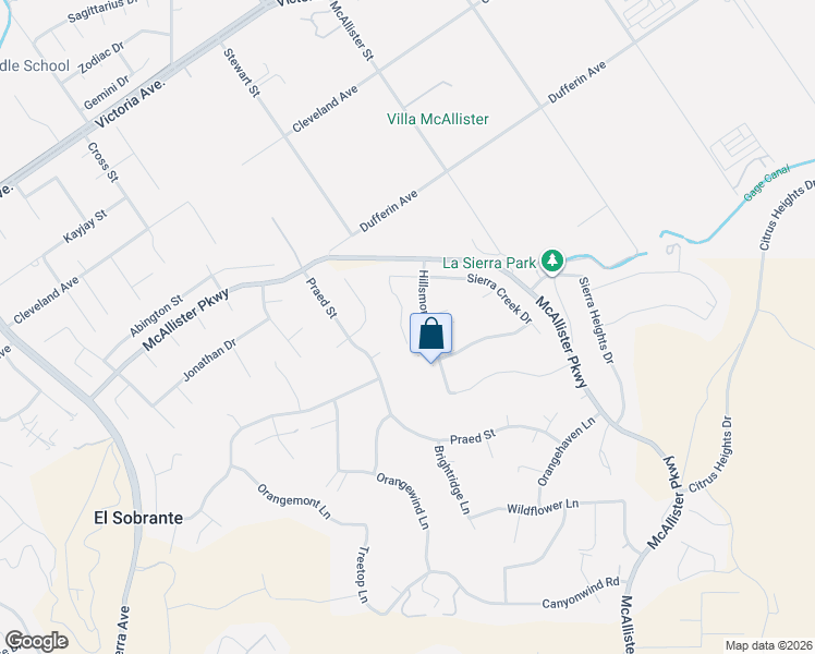 map of restaurants, bars, coffee shops, grocery stores, and more near 12439 Locke Circle in Riverside