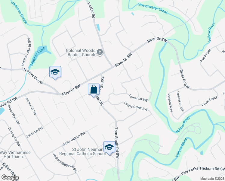 map of restaurants, bars, coffee shops, grocery stores, and more near 3773 Ivey Lane Southwest in Lilburn