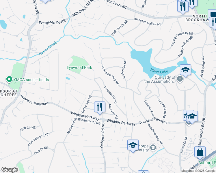 map of restaurants, bars, coffee shops, grocery stores, and more near 3257 Lynwood Drive Northeast in Atlanta
