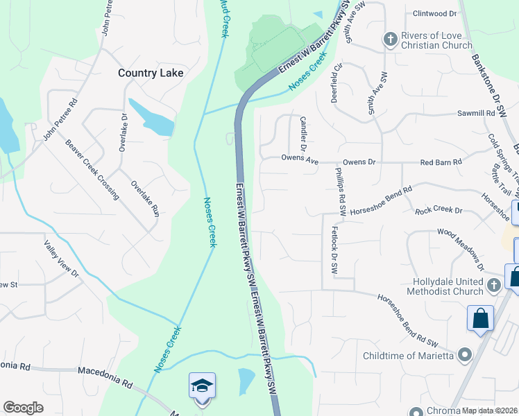 map of restaurants, bars, coffee shops, grocery stores, and more near 2752 Owens Avenue in Marietta
