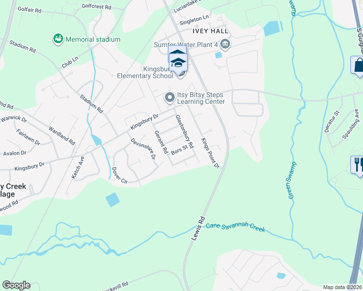 map of restaurants, bars, coffee shops, grocery stores, and more near 901 Bors Street in Sumter