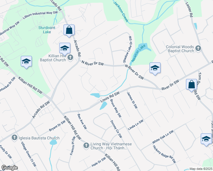 map of restaurants, bars, coffee shops, grocery stores, and more near 4070 RED CANOE BEND in Lilburn