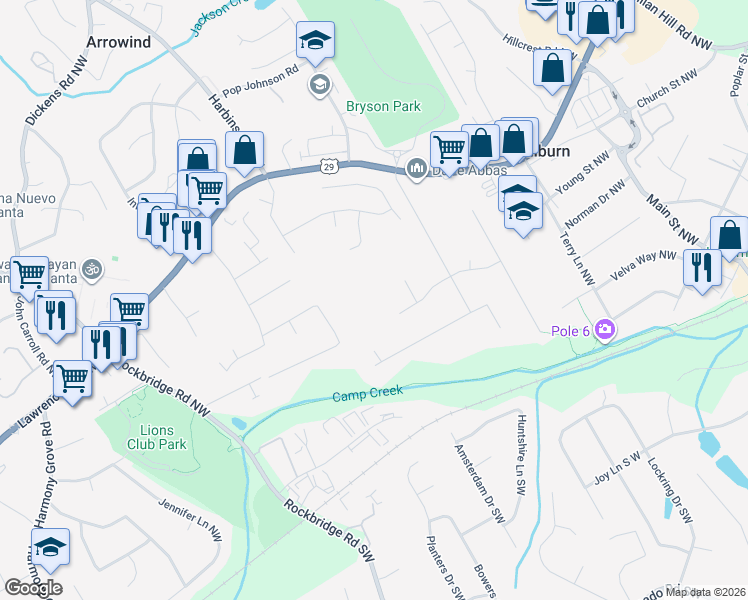 map of restaurants, bars, coffee shops, grocery stores, and more near 5185 Remington Court Northwest in Lilburn