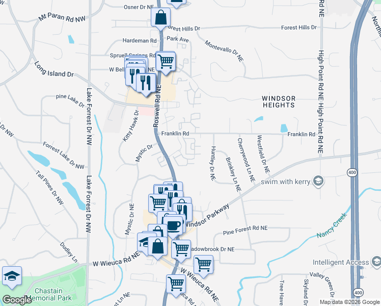 map of restaurants, bars, coffee shops, grocery stores, and more near 4236 Deming Circle in Sandy Springs