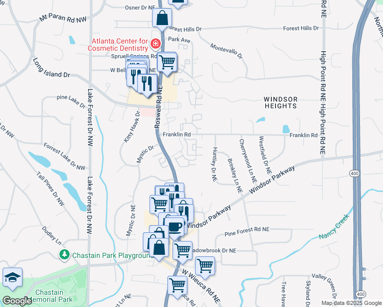 map of restaurants, bars, coffee shops, grocery stores, and more near 4204 Deming Circle in Sandy Springs