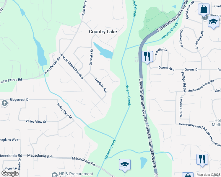 map of restaurants, bars, coffee shops, grocery stores, and more near 2645 Overlake Court in Powder Springs