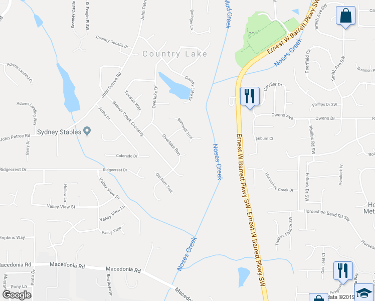 map of restaurants, bars, coffee shops, grocery stores, and more near 2645 Overlake Court in Powder Springs