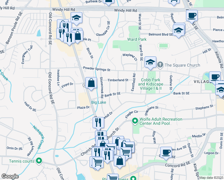 map of restaurants, bars, coffee shops, grocery stores, and more near 2813 Hillside Road in Smyrna