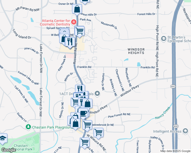map of restaurants, bars, coffee shops, grocery stores, and more near 4236 Deming Circle in Sandy Springs