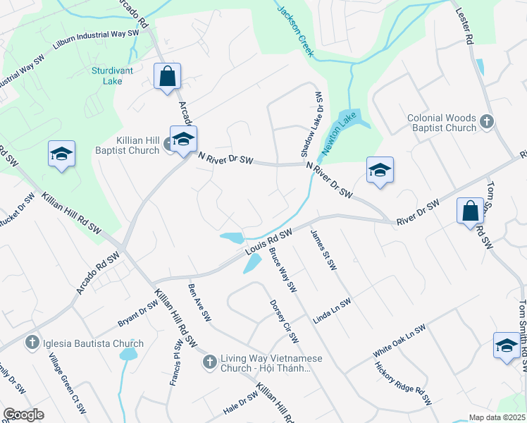 map of restaurants, bars, coffee shops, grocery stores, and more near 4070 RED CANOE BEND in Lilburn