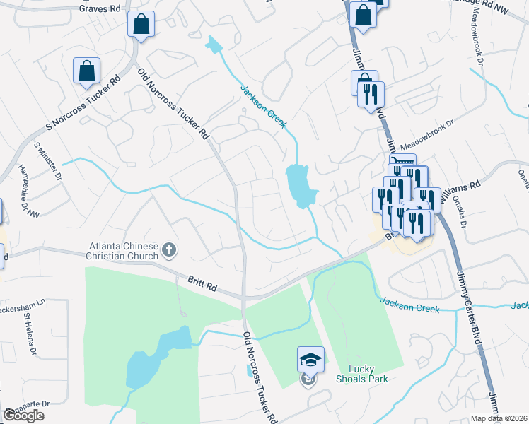 map of restaurants, bars, coffee shops, grocery stores, and more near 957 Arlington Drive in Tucker