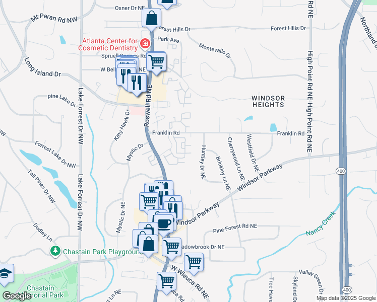 map of restaurants, bars, coffee shops, grocery stores, and more near 4236 Deming Circle in Sandy Springs