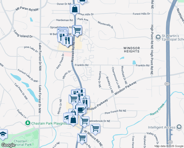 map of restaurants, bars, coffee shops, grocery stores, and more near 4236 Deming Circle in Sandy Springs