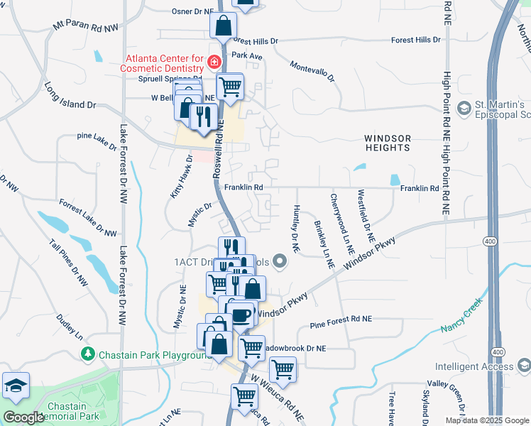 map of restaurants, bars, coffee shops, grocery stores, and more near 4308 Parkside Place in Atlanta