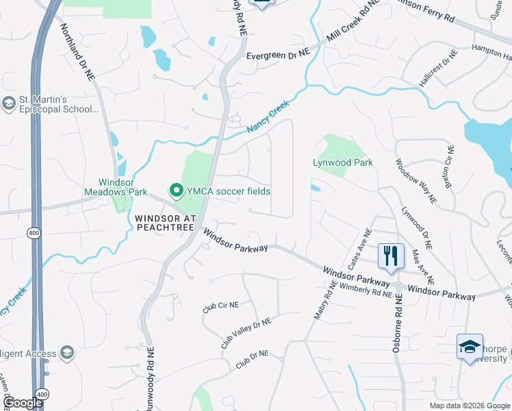 map of restaurants, bars, coffee shops, grocery stores, and more near 1100 Old Woodbine Road Northeast in Atlanta