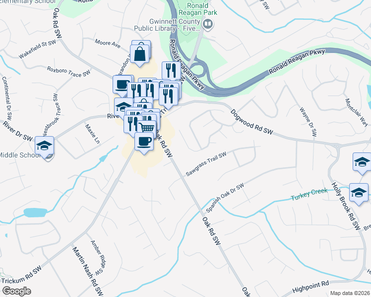 map of restaurants, bars, coffee shops, grocery stores, and more near 1005 Laurel Cove Drive in Snellville
