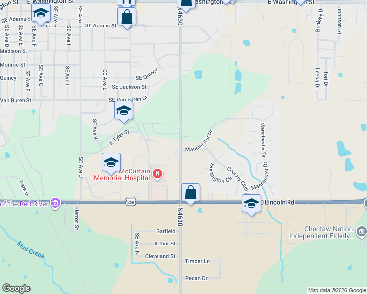 map of restaurants, bars, coffee shops, grocery stores, and more near 1254 Lynn Lane in Idabel
