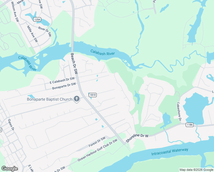 map of restaurants, bars, coffee shops, grocery stores, and more near 8912 Shady Forest Dr SW in Sunset Beach