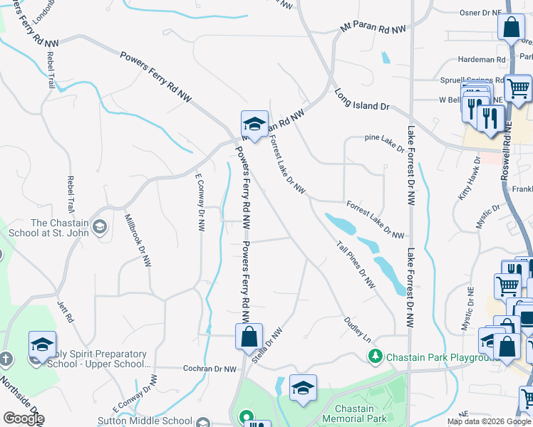 map of restaurants, bars, coffee shops, grocery stores, and more near 4758 Dudley Lane in Atlanta