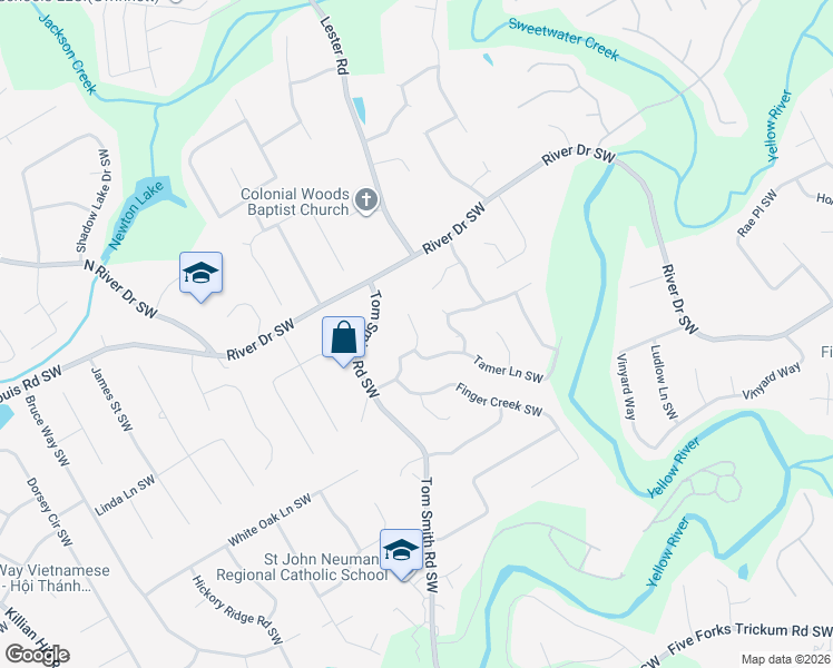 map of restaurants, bars, coffee shops, grocery stores, and more near 3773 Ivey Ln SW in Lilburn