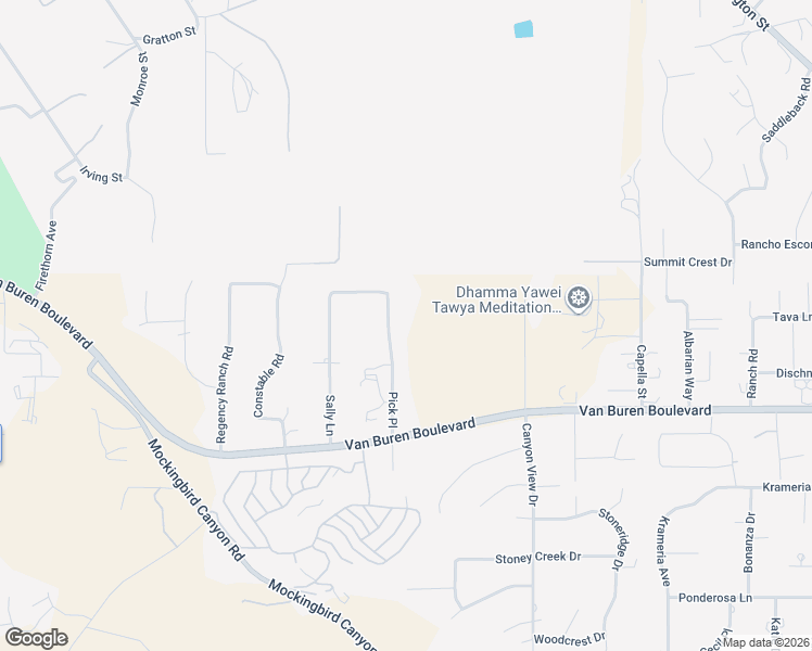 map of restaurants, bars, coffee shops, grocery stores, and more near 16264 Pick Place in Riverside