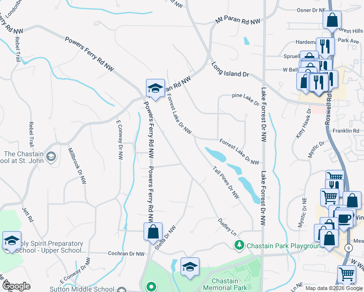map of restaurants, bars, coffee shops, grocery stores, and more near 4741 Dudley Lane in Atlanta
