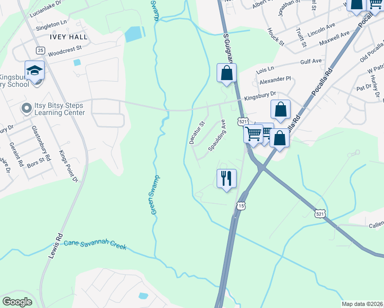 map of restaurants, bars, coffee shops, grocery stores, and more near 1049 Decatur St in Sumter