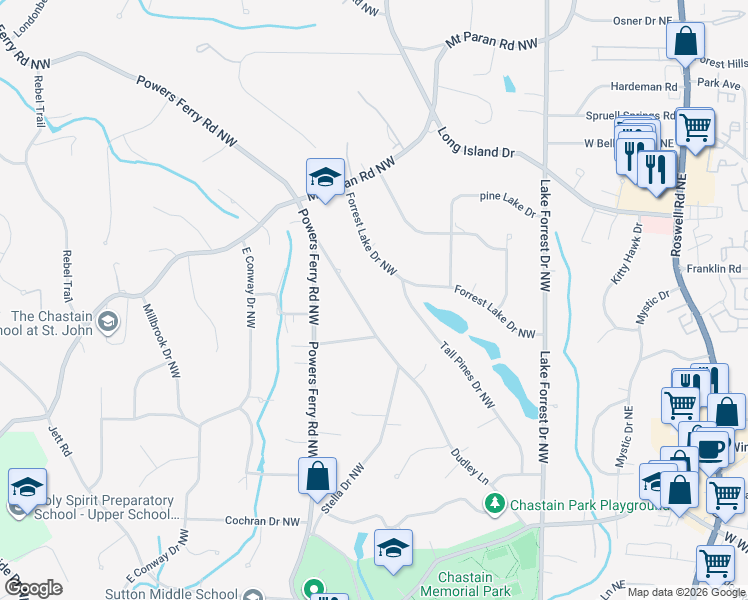 map of restaurants, bars, coffee shops, grocery stores, and more near 4741 Dudley Lane in Atlanta