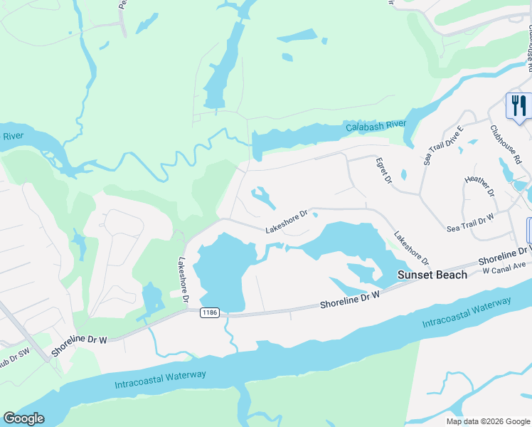 map of restaurants, bars, coffee shops, grocery stores, and more near 500 Woods Court in Sunset Beach