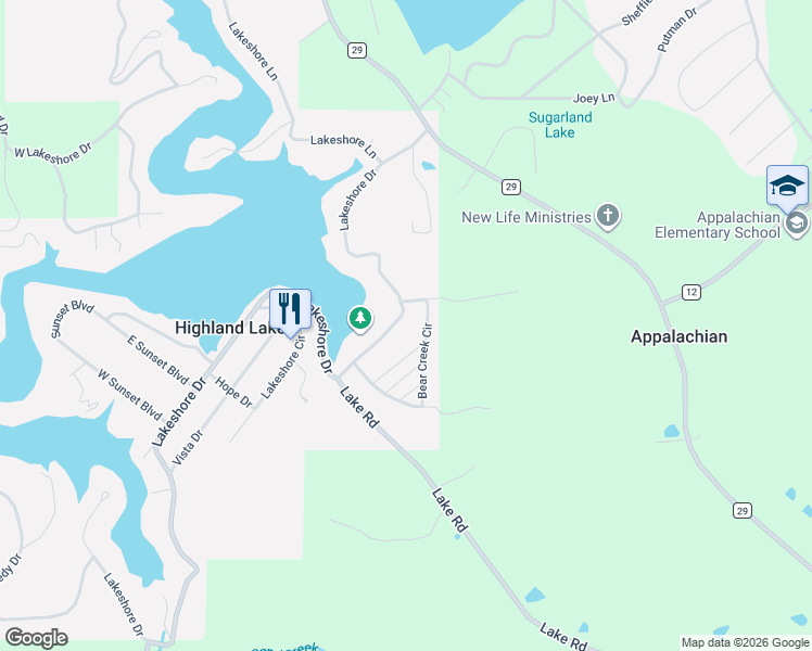 map of restaurants, bars, coffee shops, grocery stores, and more near 135 Bear Creek Circle in Oneonta
